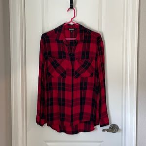 Express Red/Black Plaid Button-Up Shirt